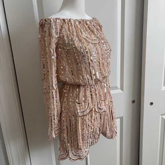 Pink Sequined Off the Shoulder Romper Sabrina Carpenter Taylor Swift Sparkly S - Picture 2 of 11